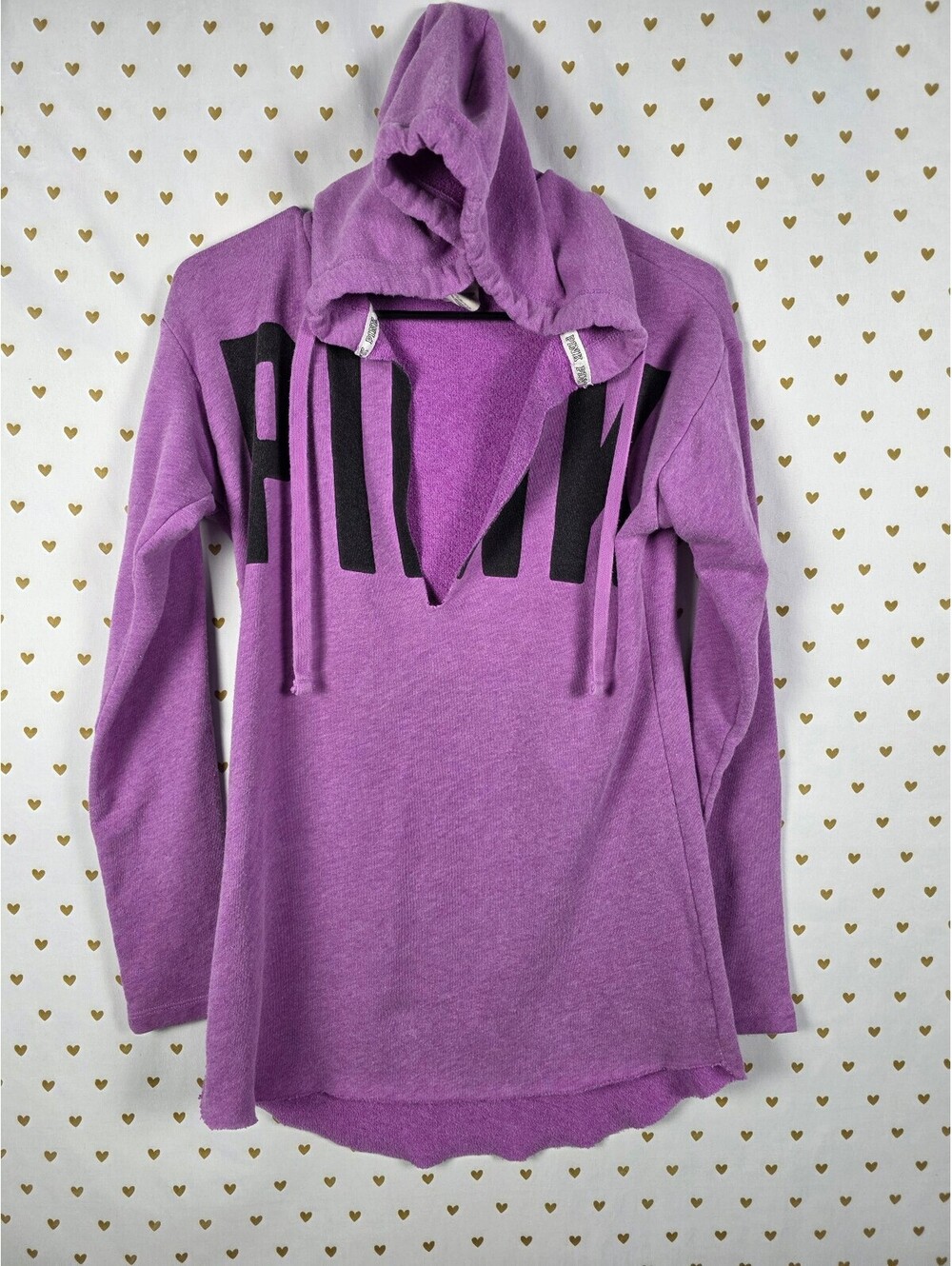Victorias Secret Pink Pullover Oversized Long Purple Logo Hoodie Sweater XS